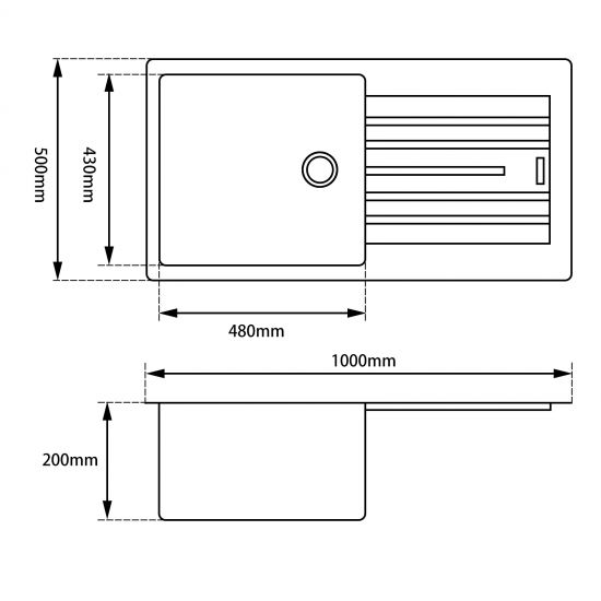 AQUAPERLA GRANITE SINGLE BOWL DRAINBOARD KITCHEN SINK BLACK 1000MM