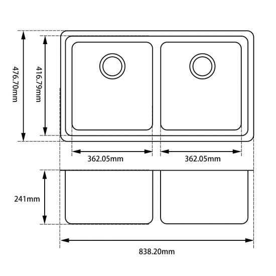 AQUAPERLA T304 DOUBLE BOWL GRANITE STONE KITCHEN SINK WHITE 838MM