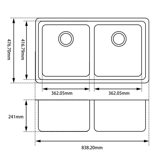 AQUAPERLA T304 DOUBLE BOWL GRANITE STONE KITCHEN SINK MATTE BLACK 838MM