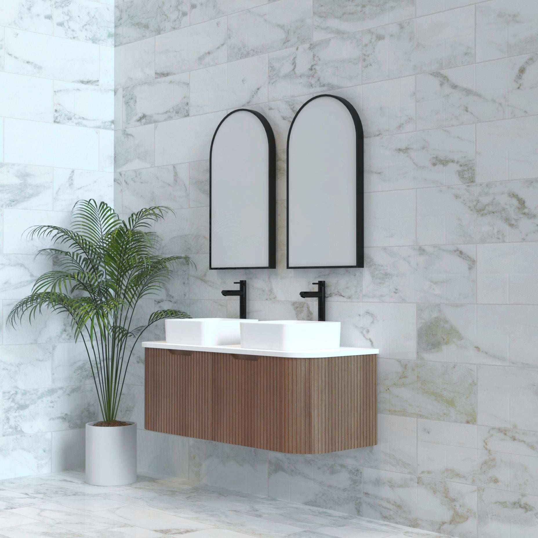 RIVA BERGEN SOLID TIMBER 1200MM DOUBLE BOWL WALL HUNG VANITY