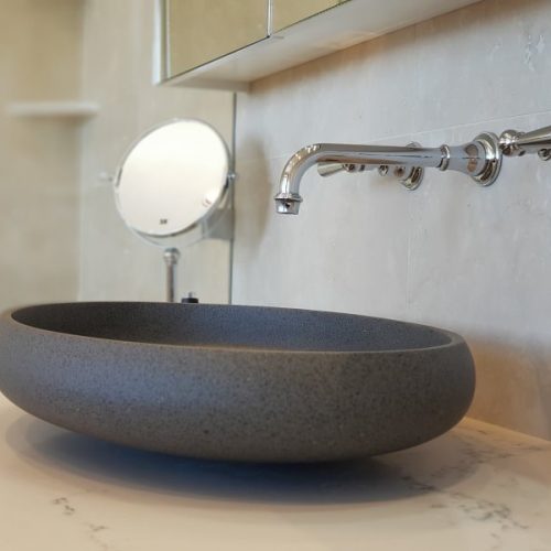 PIETRA BIANCA PIERO ABOVE COUNTER STONE BASIN WITH CUSTOM COLOURS 600MM