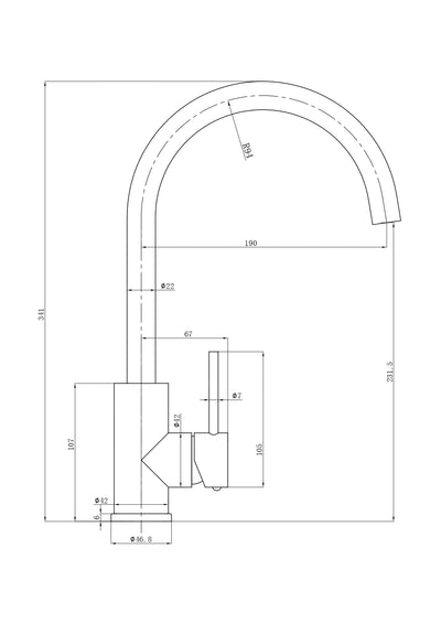 IKON OTUS SLIMLINE GOOSENECK SINK MIXER 341MM BRUSHED COPPER