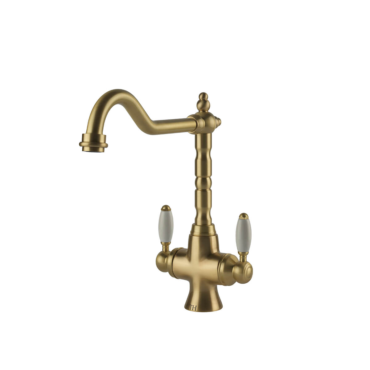 TURNER HASTINGS PROVIDENCE DOUBLE SINK MIXER 291MM BRUSHED BRASS (CERAMIC HANDLE)