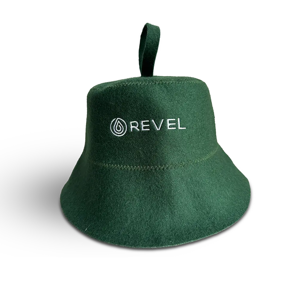 REVEL TUULI SAUNA HAT 100% WOOL HEAT SHIELD GREEN