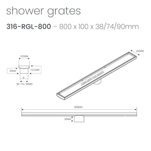 RADIANT HEATING LINEAR TILE INSERT FLOOR GRATE MATTE BLACK 800MM