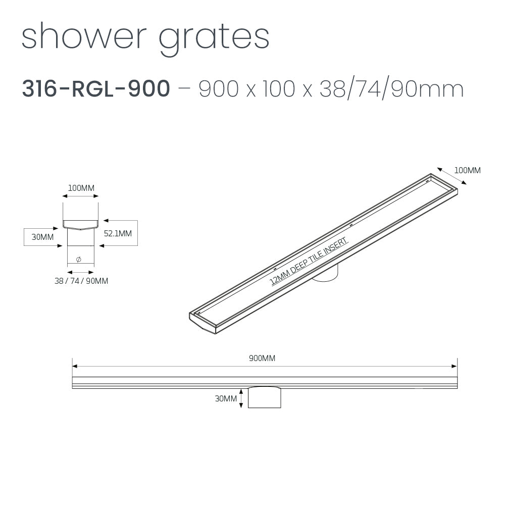 RADIANT HEATING LINEAR TILE INSERT FLOOR GRATE MATTE BLACK (AVAILABLE IN 600MM, 700MM, 800MM, 900MM AND 1000MM)