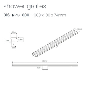 RADIANT HEATING LINEAR PATTERNED FLOOR GRATE BRUSHED SATIN (AVAILABLE IN 600MM, 700MM, 800MM, 900MM AND 1000MM)
