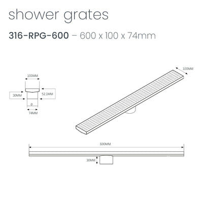 RADIANT HEATING LINEAR PATTERNED FLOOR GRATE BRUSHED SATIN (AVAILABLE IN 600MM, 700MM, 800MM, 900MM AND 1000MM)