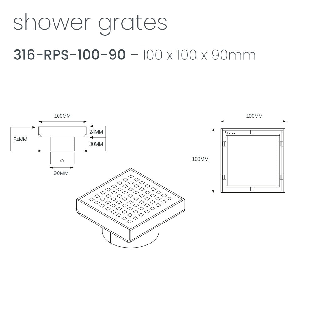 RADIANT HEATING SQUARE PATTERNED FLOOR WASTE BRUSHED SATIN 100MM