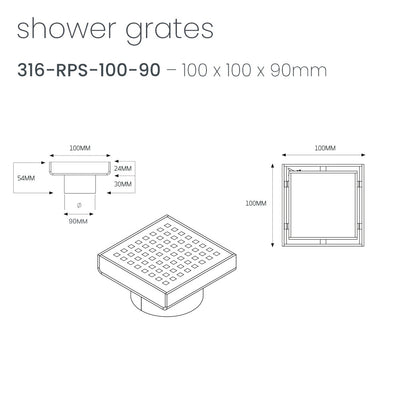 RADIANT HEATING SQUARE PATTERNED FLOOR WASTE BRUSHED SATIN 100MM