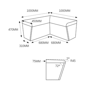 RADIANT HEATING THERMASHEET CORNER SHOWER SEAT 1000X450X470MM