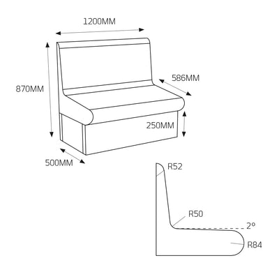 RADIANT HEATING THERMASHEET CURVED SHOWER SEAT WITH BACK 1200X586X870MM