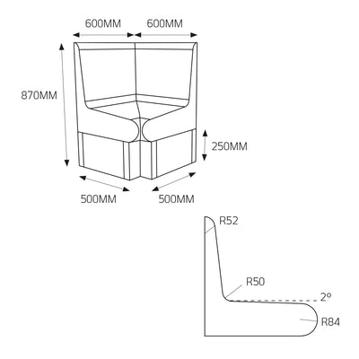 RADIANT HEATING THERMASHEET CURVED CORNER SHOWER SEAT WITH BACK 600X600X870MM