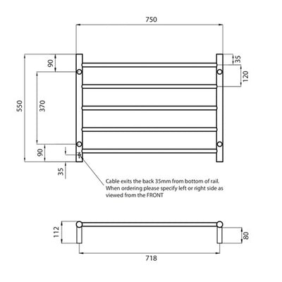 RADIANT HEATING 5-BARS ROUND LADDER HEATED TOWEL RAIL COOL BRUSHED NICKEL 750MM