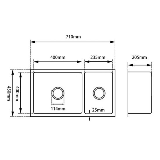 AQUAPERLA T304 HANDMADE DOUBLE BOWL KITCHEN SINK STAINLESS STEEL 715MM
