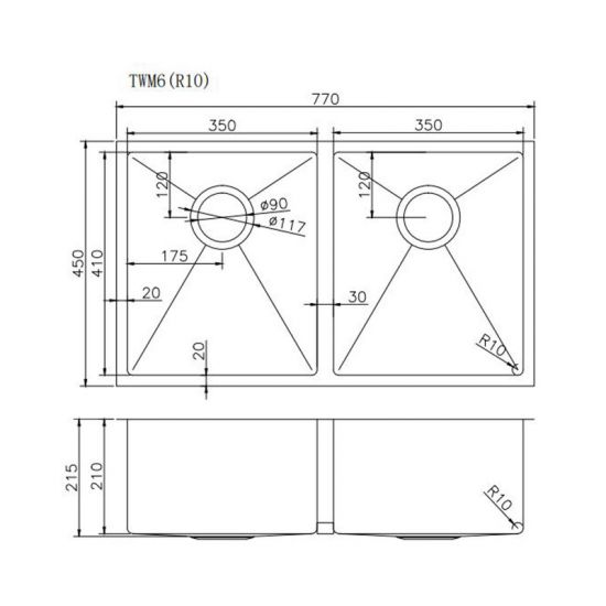 AQUAPERLA T304 HANDMADE DOUBLE BOWL SINK STAINLESS STEEL 770MM