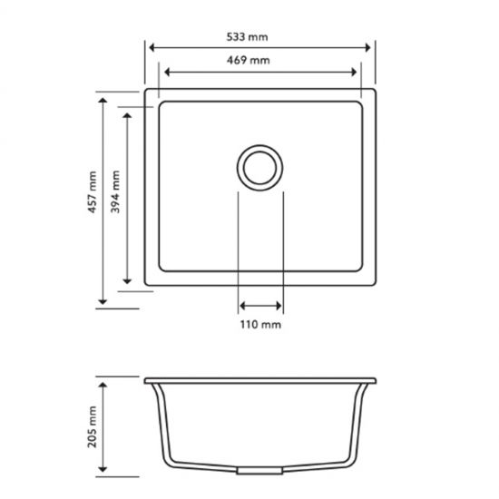 AQUAPERLA CARYSIL SINGLE BOWL GRANITE KITCHEN SINK BLACK 533MM