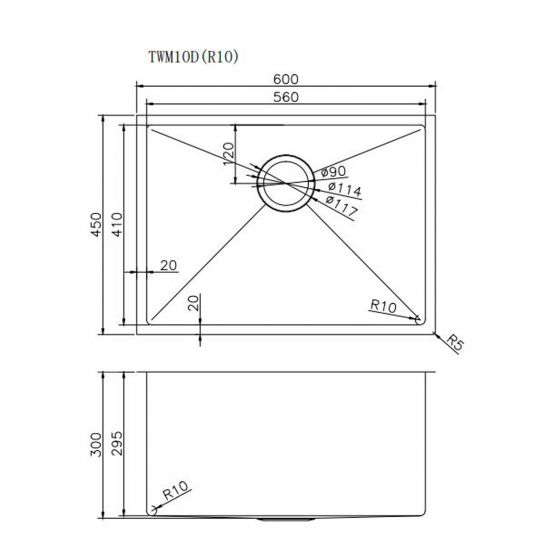 AQUAPERLA T304 HANDMADE SINGLE BOWL LAUNDRY SINK STAINLESS STEEL 600MM