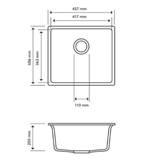 CARYSIL  SINGLE BOWL GRANITE STONE KITCHEN SINK BLACK 457MM