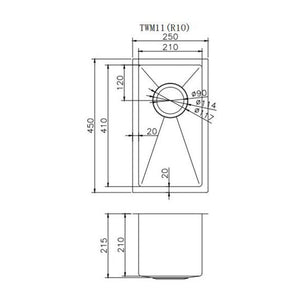 AQUAPERLA T304 HANDMADE SINGLE BOWL SINK STAINLESS STEEL 250MM