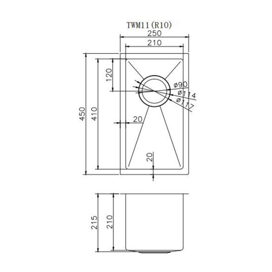 AQUAPERLA T304 HANDMADE SINGLE BOWL SINK STAINLESS STEEL 250MM