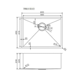 AQUAPERLA T304 HANDMADE SINGLE BOWL SINK STAINLESS STEEL 600MM