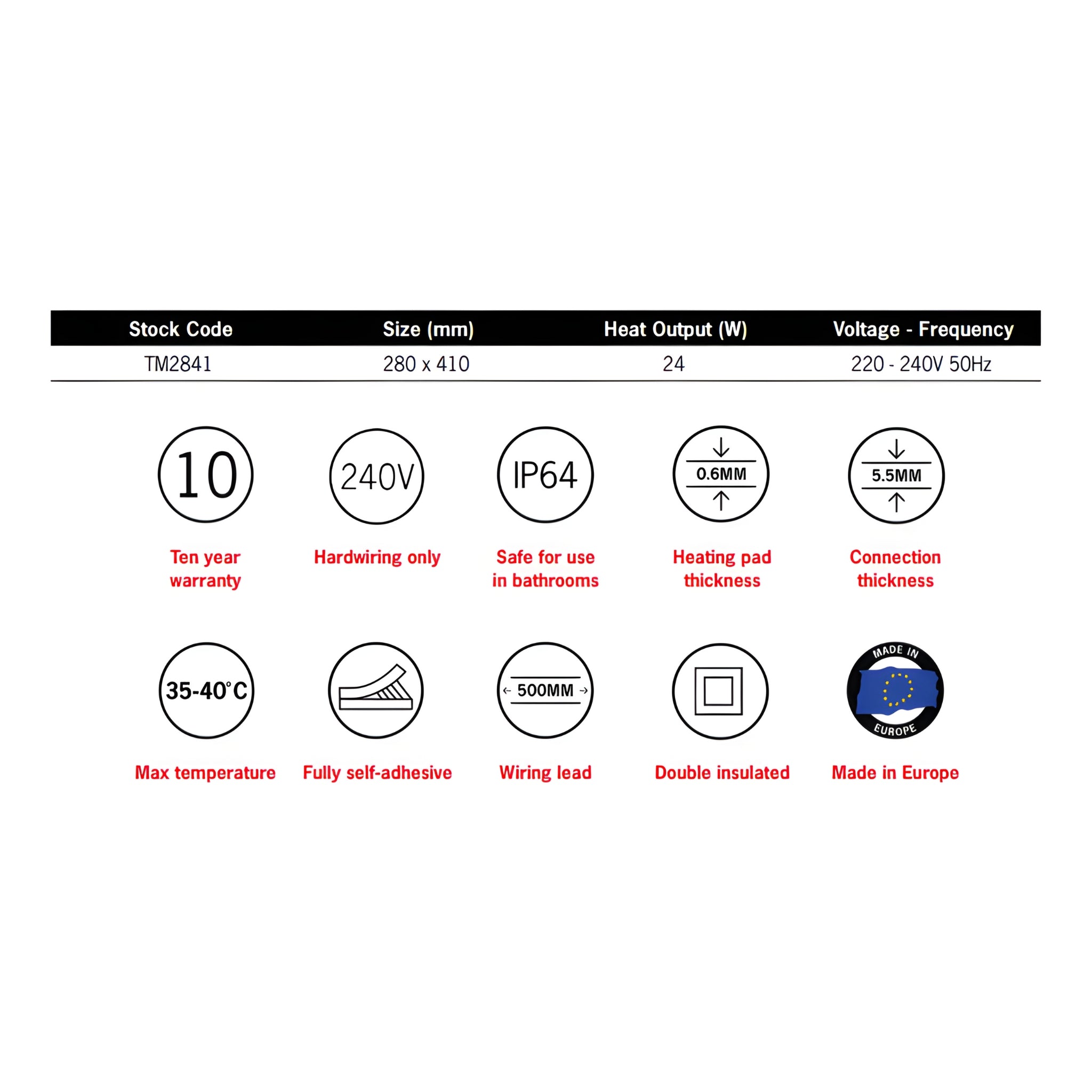 THERMOGROUP ABLAZE ARCH SHAPE MIRROR WITH HANGERS INCLUDING DEMISTER 500X800MM