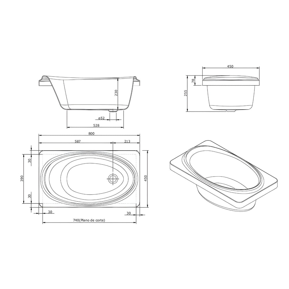 TURNER HASTINGS BABY BUILT-IN ACRYLIC BATHTUB GLOSS WHITE 800MM