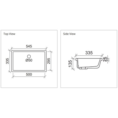 DUROCLASS ARTO UNDERMOUNT BASIN GLOSS WHITE 540MM