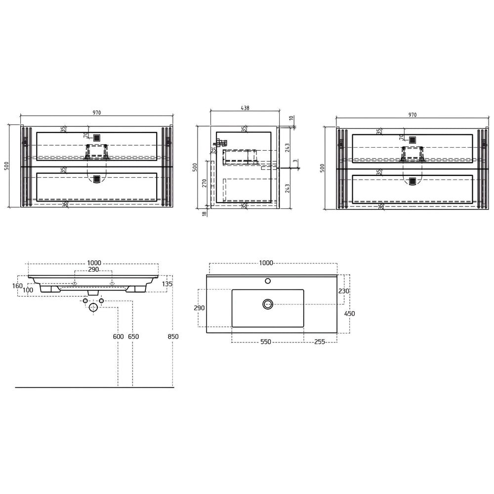 BELBAGNO ATRIA DE LUXE GLOSS WHITE 1000MM SINGLE BOWL BACK TO WALL FLOOR STANDING VANITY