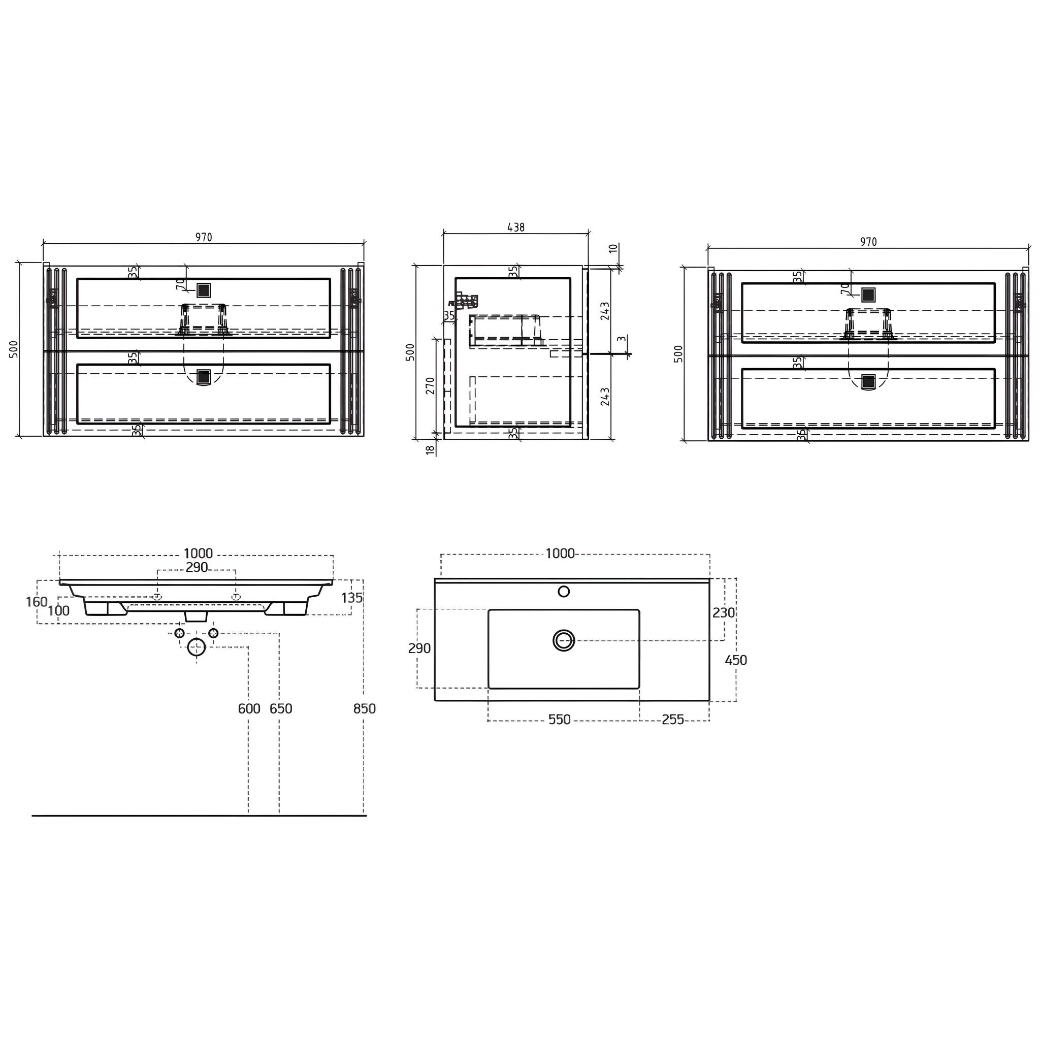 BELBAGNO ATRIA DE LUXE GLOSS WHITE 1000MM SINGLE BOWL BACK TO WALL FLOOR STANDING VANITY