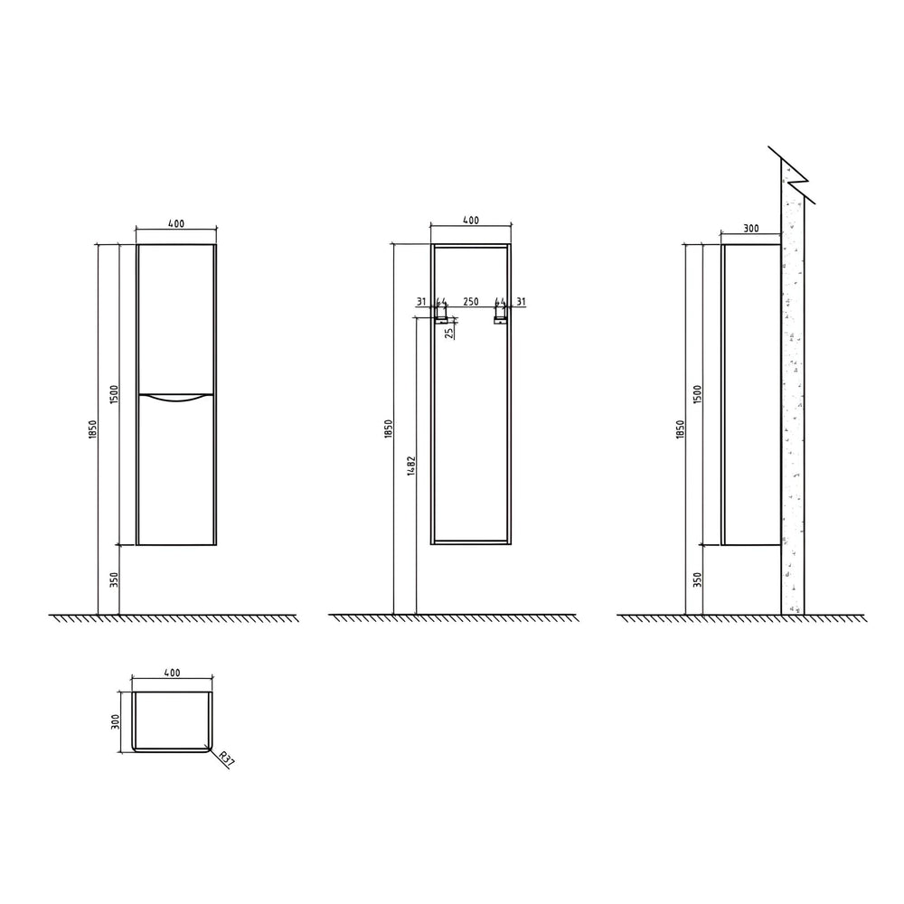 BELBAGNO ANCONA WHITE WOOD WALL HUNG TALL BOY 400MM X 1500MM