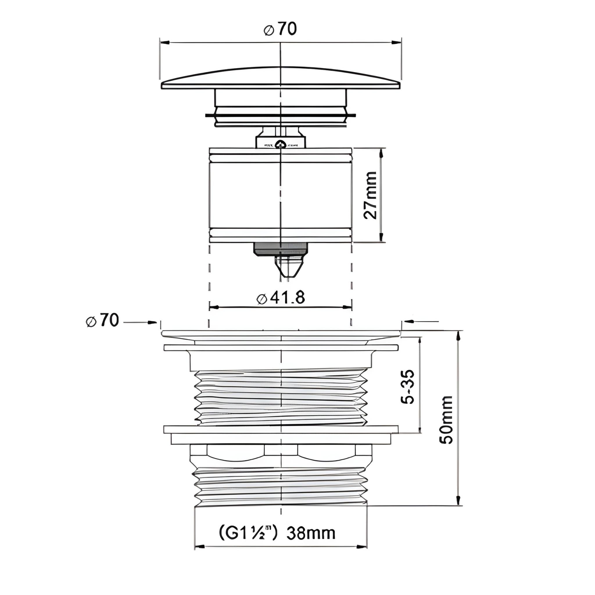 TURNER HASTINGS SAFETY PULL-OUT POP-UP BATH WASTE WITH SHORT TAIL 40MM CHROME