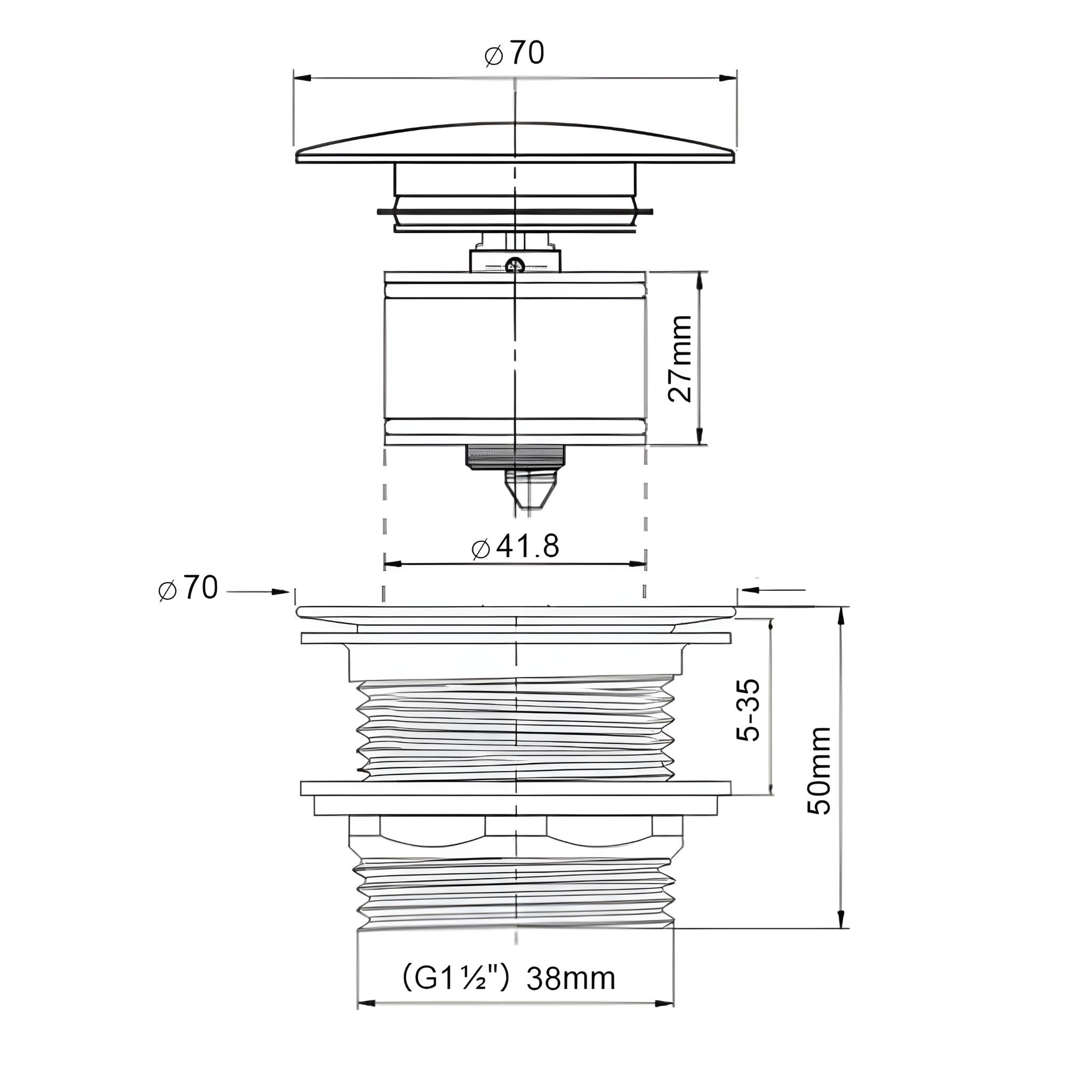 TURNER HASTINGS SAFETY PULL-OUT POP-UP BATH WASTE WITH SHORT TAIL 40MM BRUSHED NICKEL