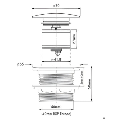 TURNER HASTINGS SAFETY PULL-OUT CERAMIC POP-UP BATH WASTE WITH SHORT TAIL 40MM GLOSS WHITE