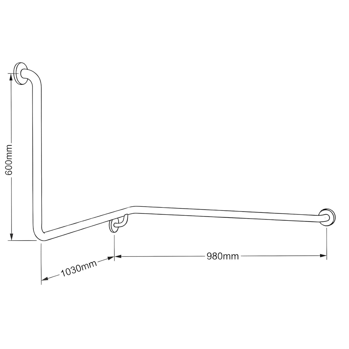 JOHNSON SUISSE CORNER 90 DEGREE GRAB RAIL 1030MM STAINLESS STEEL (AVAILABLE IN LEFT AND RIGHT HAND RAIL)