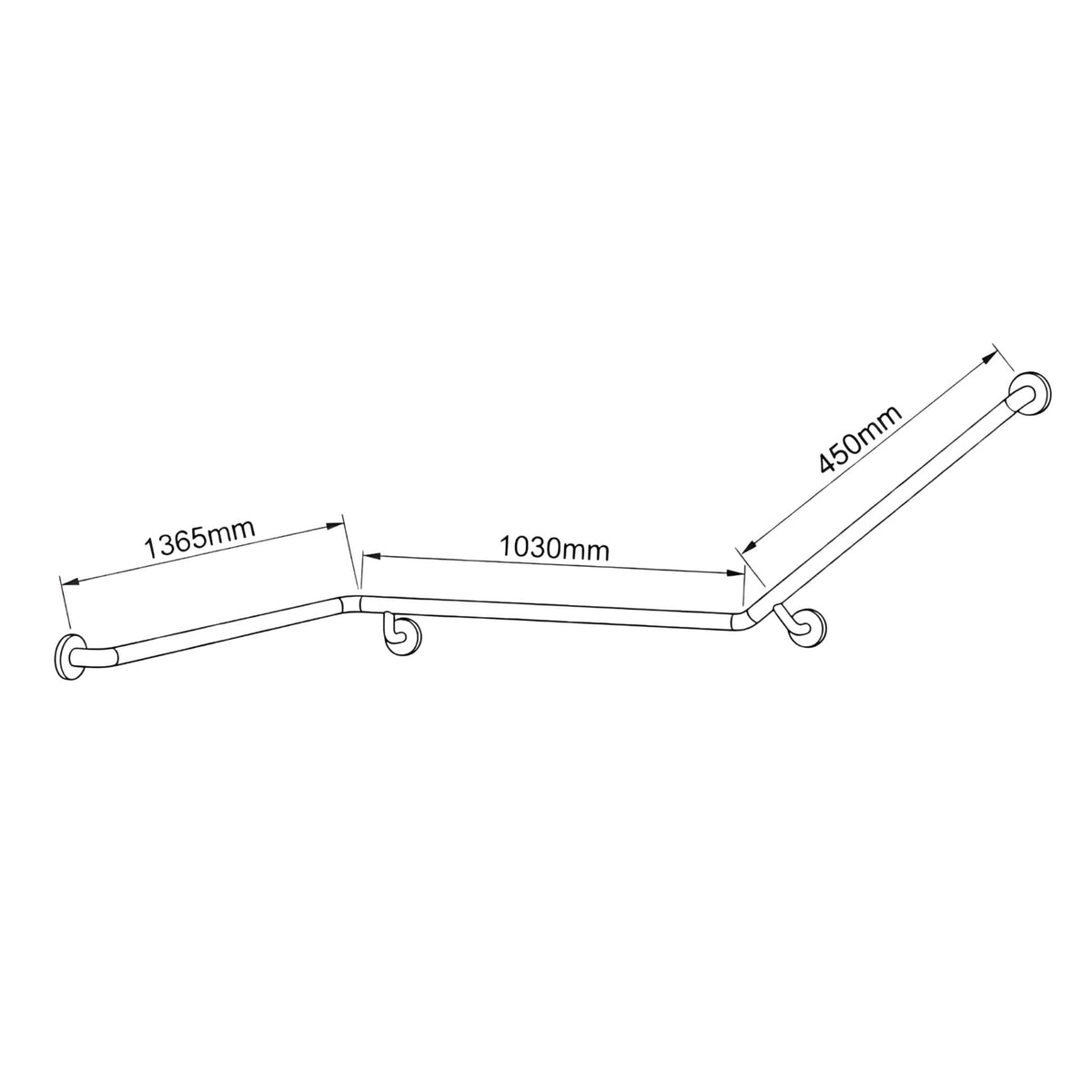 JOHNSON SUISSE CORNER 140 DEGREE GRAB RAIL 1365MM STAINLESS STEEL (AVAILABLE IN LEFT AND RIGHT HAND RAIL)