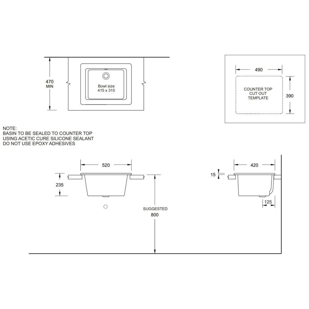 JOHNSON SUISSE SMALL UTILITY SINK WHITE 520MM