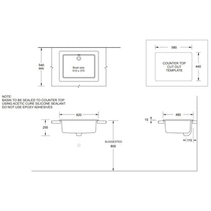 JOHNSON SUISSE LARGE UTILITY SINK WHITE 620MM