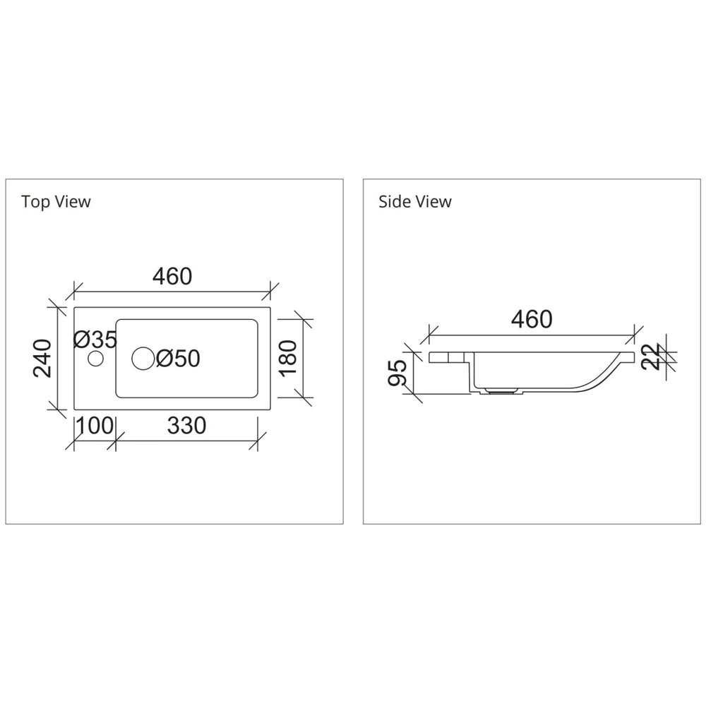 DUROCLASS COVE ENSUITE SLIM INSET BASIN GLOSS WHITE 460MM