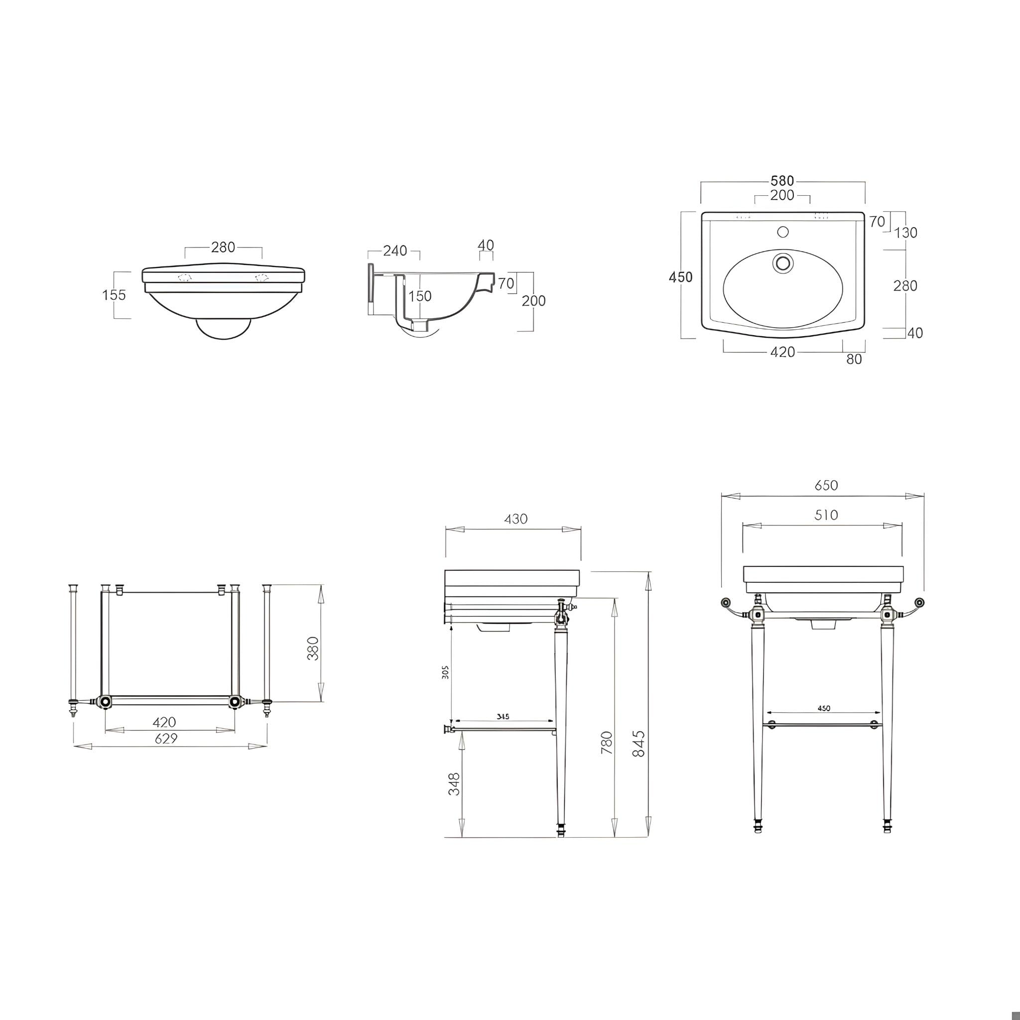 TURNER HASTINGS CLAREMONT ENGLISH BASIN STAND CHROME 580MM