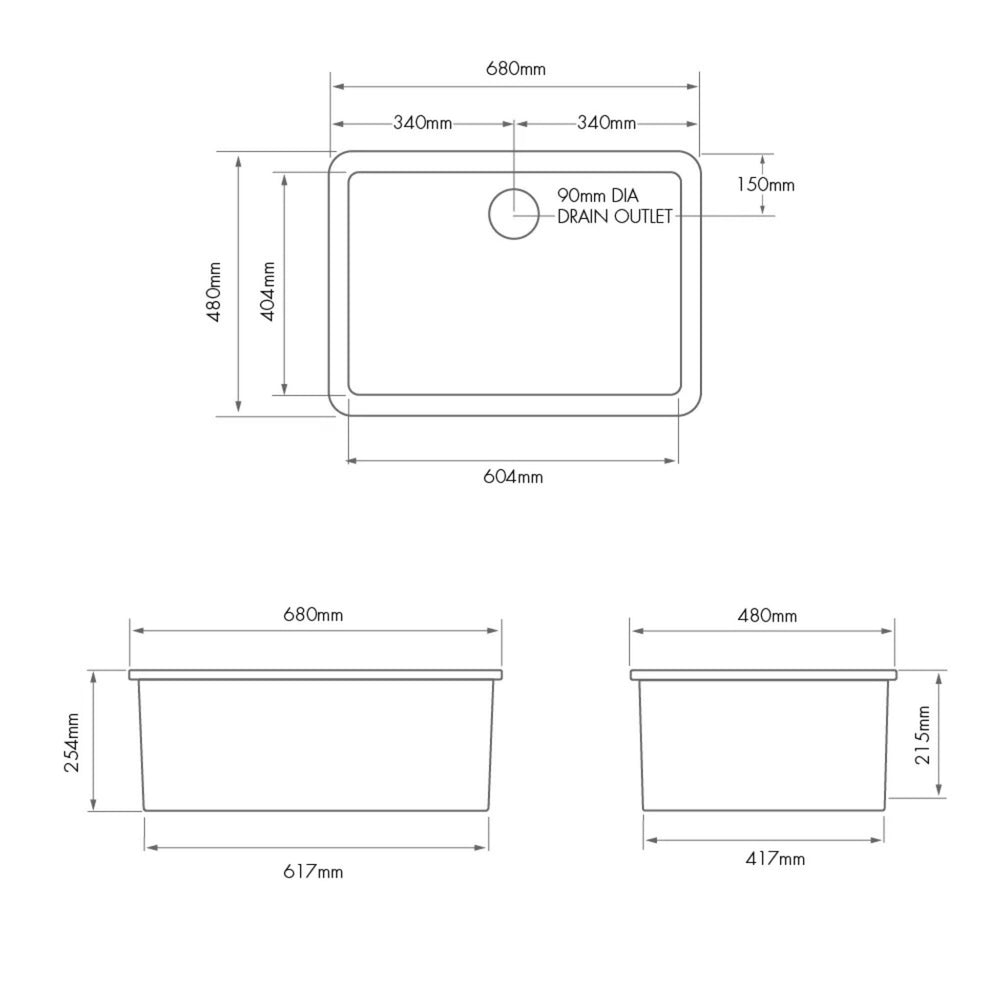 TURNER HASTINGS CUISINE INSET AND UNDERMOUNT FINE FIRECLAY SINGLE BOWL SINK WITH OVERFLOW GLOSS WHITE 680MM