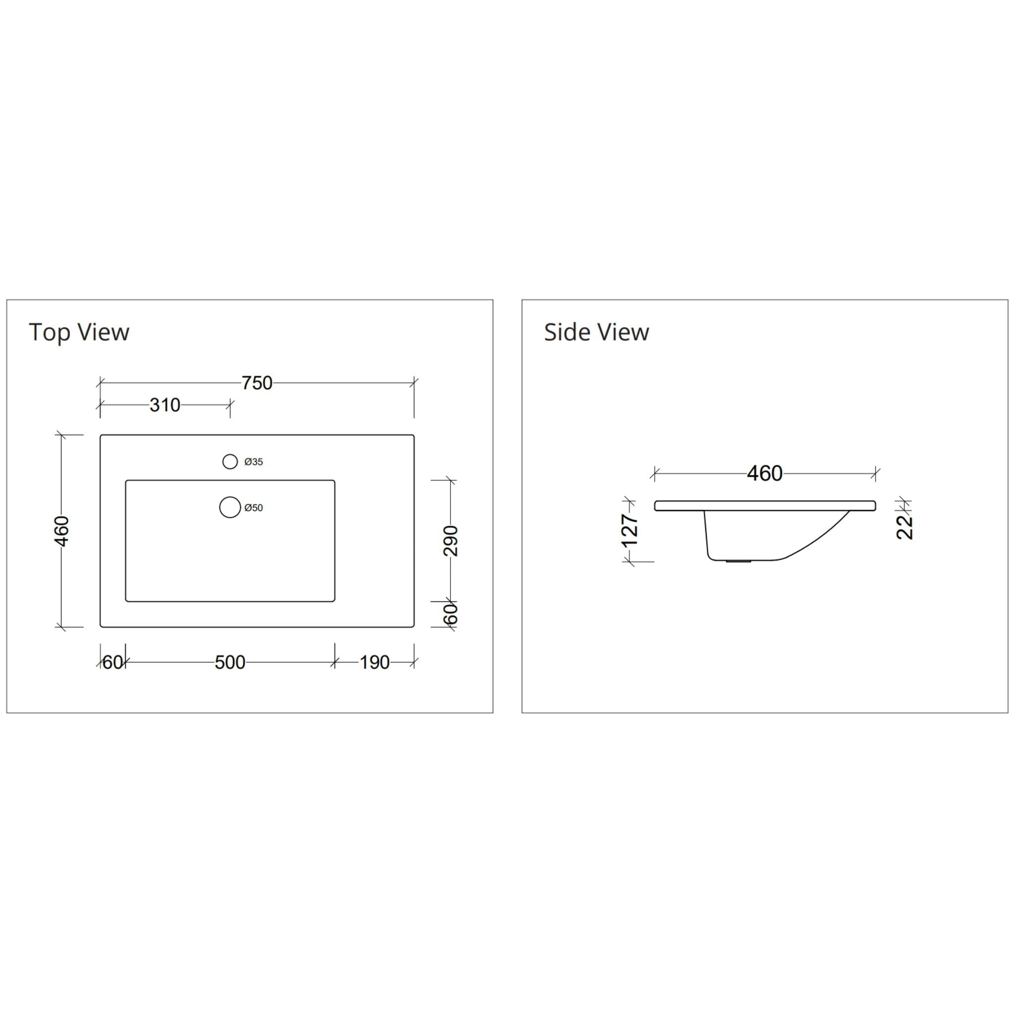 DUROCLASS ESSENTIAL GLOSS WHITE OFFSET SINGLE BOWL UNDERMOUNT VANITY TOP (MULTIPLE SIZES AVAILABLE)
