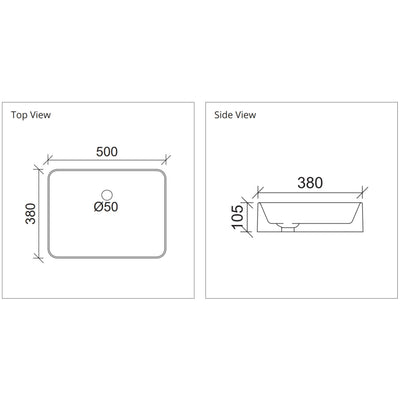 DUROCLASS FERGUS ABOVE COUNTER BASIN GLOSS WHITE 500MM