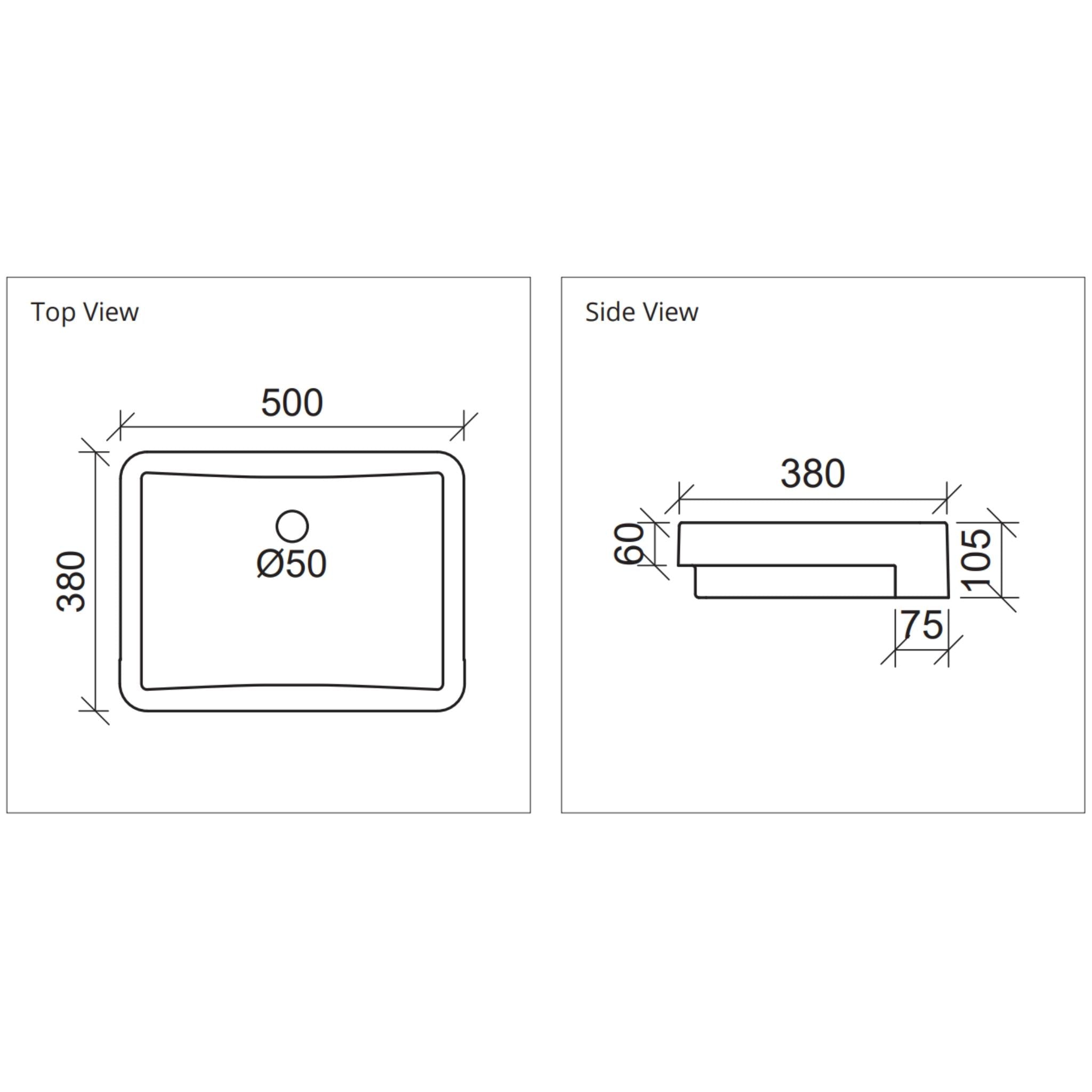 DUROCLASS FERGUS FORWARD SEMI-RECESSED BASIN GLOSS WHITE 500MM