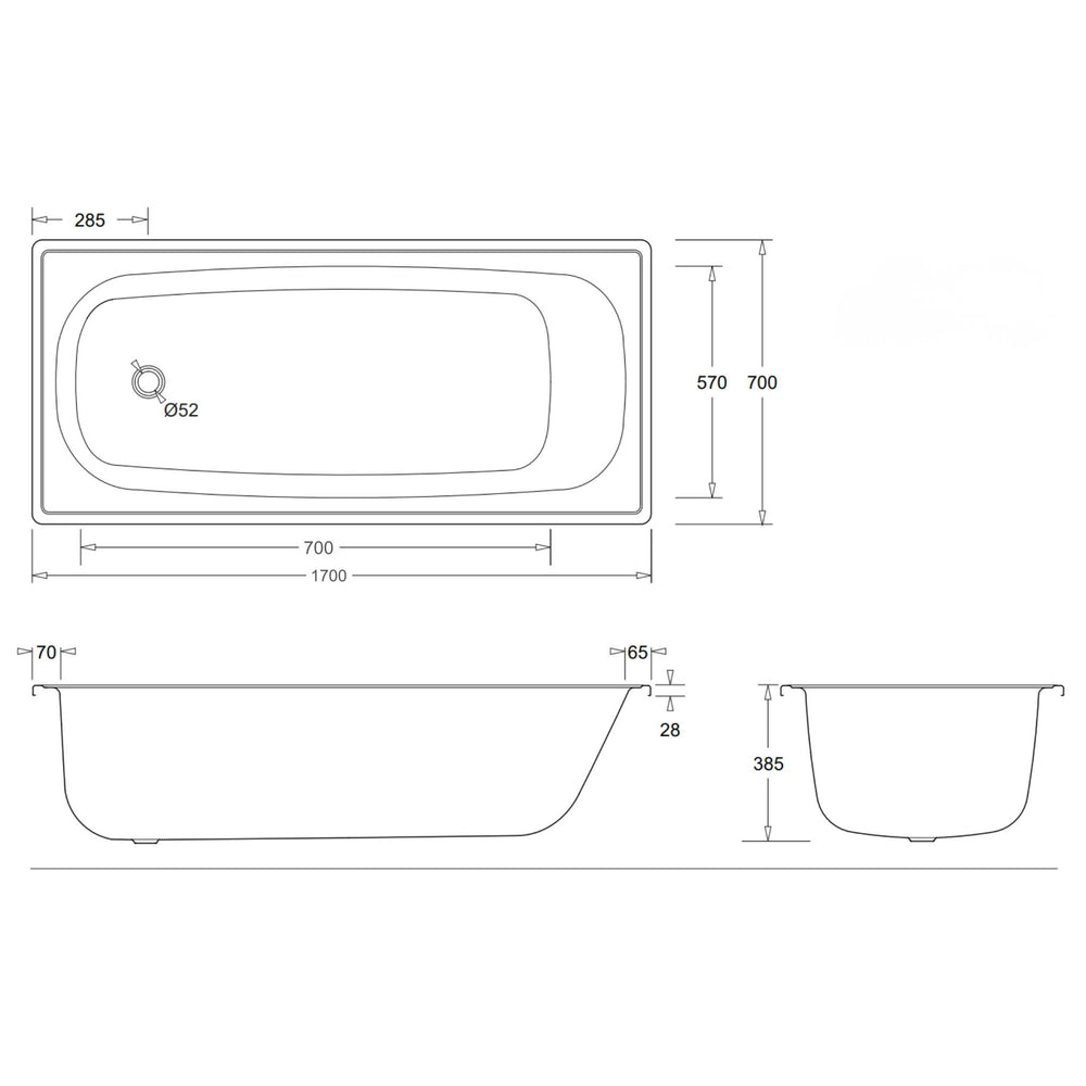 JOHNSON SUISSE ESTI PRESSED STEEL ENAMELLED BUILT IN BATH WHITE (AVAILABLE IN 1500MM AND 1700MM)