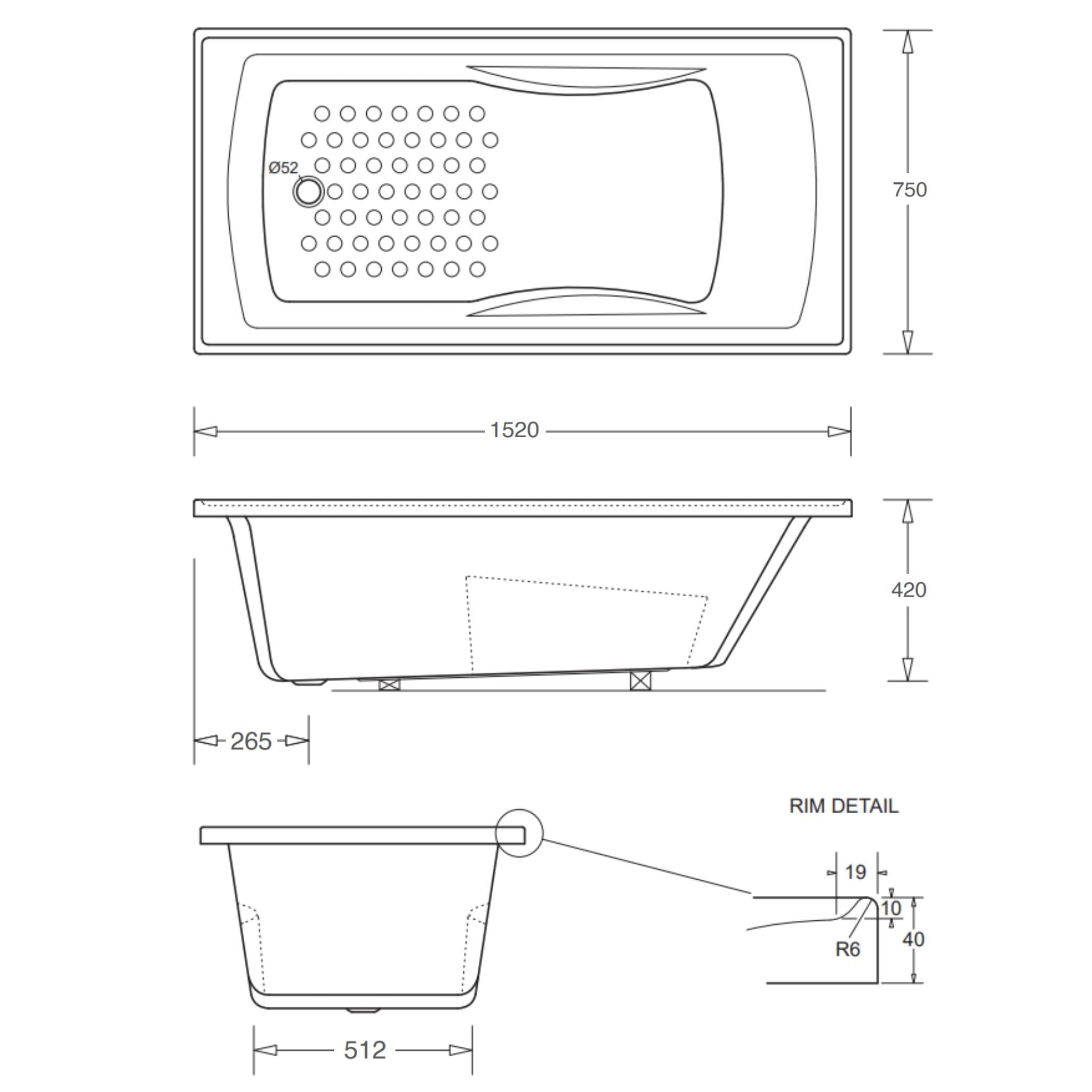 JOHNSON SUISSE SELECT MKII ACRYLIC BUILT IN BATH GLOSS WHITE (AVAILABLE IN 1500MM, 1600MM AND 1700MM)