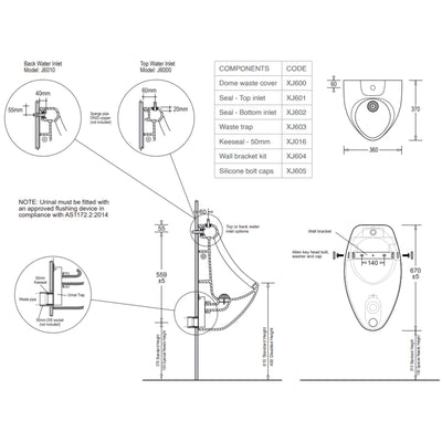 JOHNSON SUISSE LIFE ELECTRONIC WALL HUNG URINAL BACK ENTRY WHITE