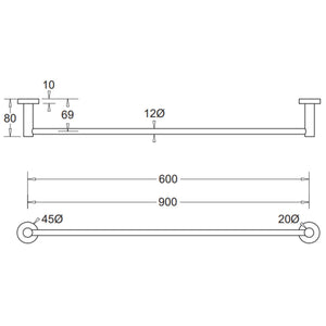 JOHNSON SUISSE VENEZIA SINGLE TOWEL RAIL BRUSHED BRASS (ALSO AVAILABLE IN 600MM AND 900MM)