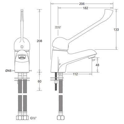 JOHNSON SUISSE LIFE ASSIST EXTENDED LEVER BASIN MIXER 206MM CHROME